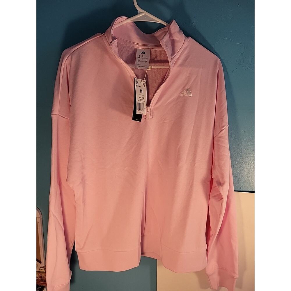 Adidas Womens Pink/White 1/4 Zip Pullover Sweatshirt Size M